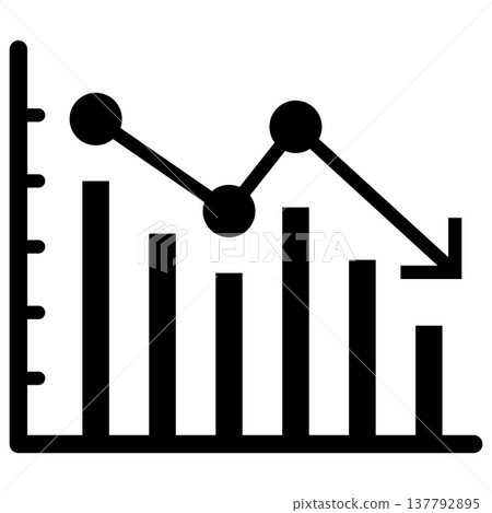 一組用於長條圖和折線圖的向下圖示（下降、減少、單色、帶輪廓）。 137792895