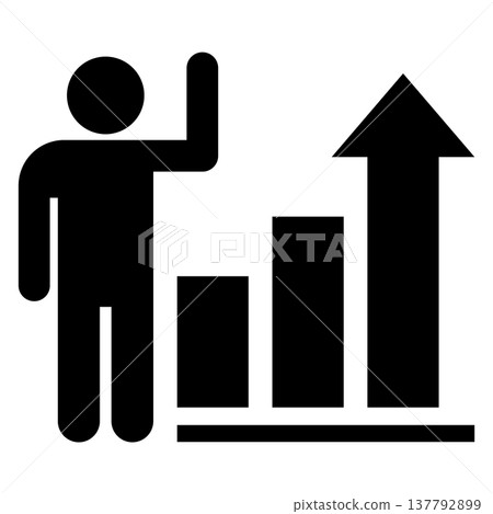 Business icon featuring a person and a rising bar graph (presentation, results, success, monochrome, silhouette) Business icon featuring a person and a rising bar graph (presentation, results, success, monochrome, silhouette) 137792899