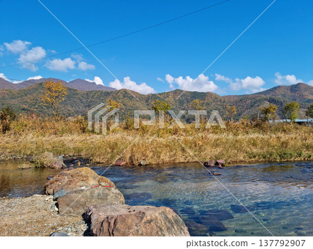 Autumn mountain and riverside scenery Autumn mountain and riverside scenery 137792907
