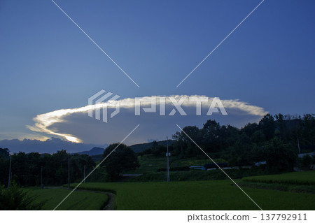 Sunset sky with curved clouds Sunset sky with curved clouds 137792911