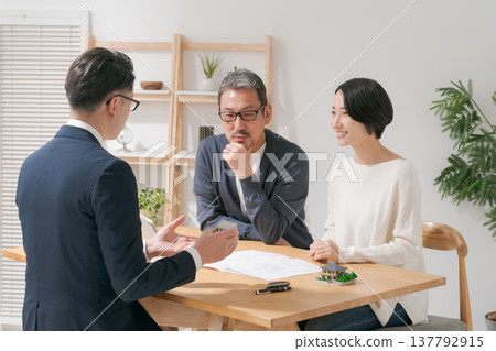 Middle couple discussing with sales people 137792915