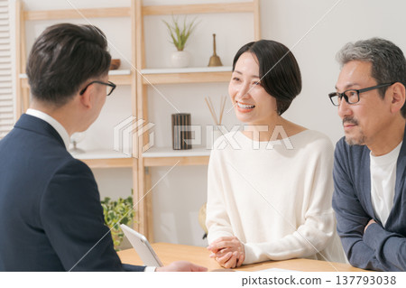 中間夫婦談論與銷售人員 中間夫婦談論與銷售人員 137793038