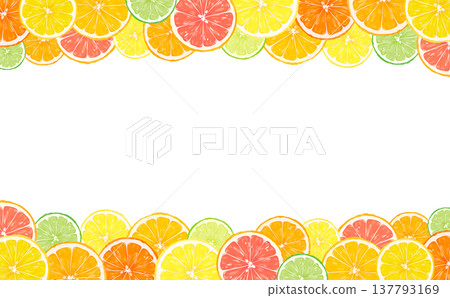 Frame of sliced citrus fruit (top, bottom, and side) Frame of sliced citrus fruit (top, bottom, and side) 137793169