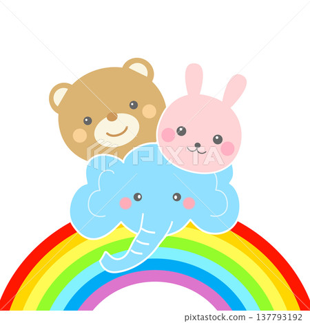 可愛的動物和彩虹插圖 137793192