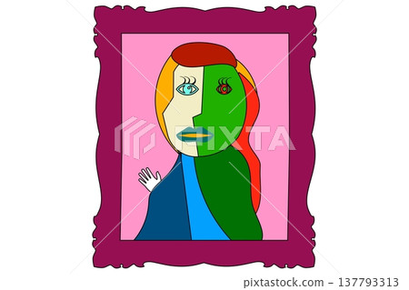 A Cubist-style illustration of someone waving. 137793313
