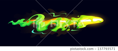 Game laser gun shoot green fire ray blast effect. Game gun shot beam, laser weapon attack isolated vector flash effect. Fantasy blaster energy ray or blast with fiery fireball and green smoke cloud Game laser gun shoot green fire ray blast effect. Game gun shot beam, laser weapon attack isolated vector flash effect. Fantasy blaster energy ray or blast with fiery fireball and green smoke cloud 137793571