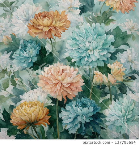 watercolor painting of leaf and flowers, seamless 137793684