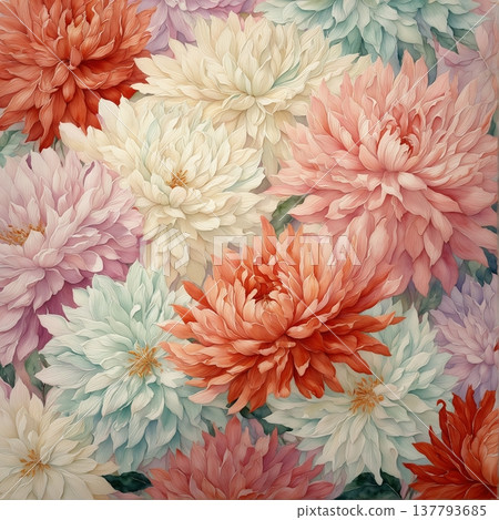 watercolor painting of leaf and flowers, seamless 137793685