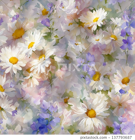 watercolor painting of leaf and flowers, seamless 137793687