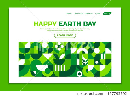 Environment Earth day landing page with geometric Bauhaus pattern. Save nature startup and Earth day holiday vector landing page. Environment, ecology protection webpage with geometric Bauhaus shapes Environment Earth day landing page with geometric Bauhaus pattern. Save nature startup and Earth day holiday vector landing page. Environment, ecology protection webpage with geometric Bauhaus shapes 137793792