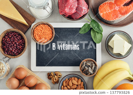 Healthy foods containing Vitaminum B-complex. 137793826