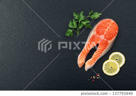 Fresh raw salmon red fish steak Fresh raw salmon red fish steak 137793840