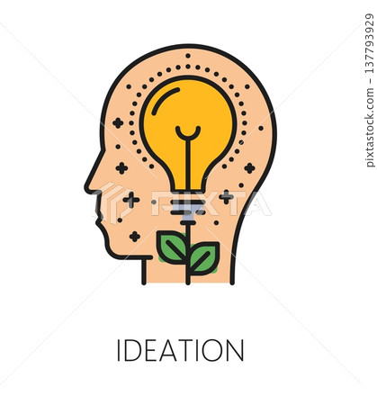 Ideation life skill color line icon or sign. People personal quality and ideation life skill vector icon. Personality ability outline symbol or sign with human head silhouette and idea lightbulb plant Ideation life skill color line icon or sign. People personal quality and ideation life skill vector icon. Personality ability outline symbol or sign with human head silhouette and idea lightbulb plant 137793929