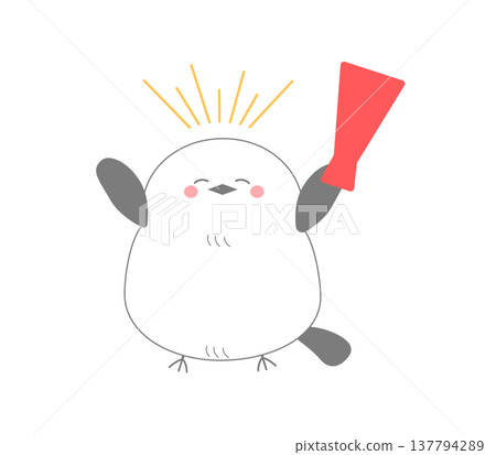 一幅可愛的插圖，描繪了一隻長尾山雀在歡呼和鼓勵。 137794289