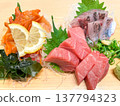 Fatty fatty tuna, horse mackerel, and ark shell sashimi Fatty fatty tuna, horse mackerel, and ark shell sashimi 137794323