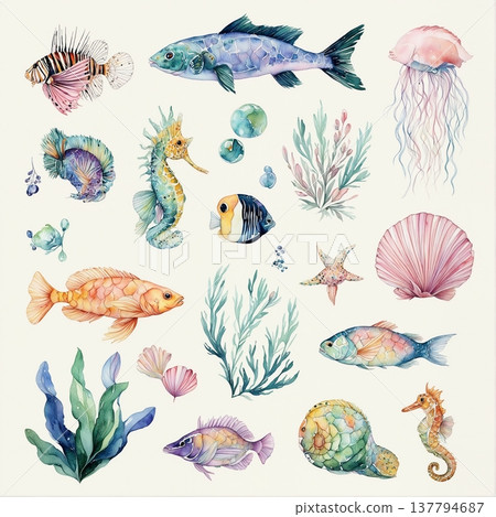set of sea animals set of sea animals 137794687