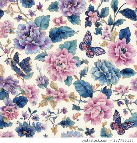 watercolor painting of leaf and flowers, seamless watercolor painting of leaf and flowers, seamless 137795135