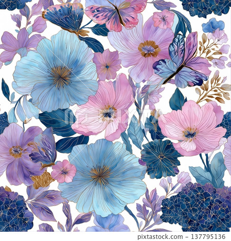 watercolor painting of leaf and flowers, seamless watercolor painting of leaf and flowers, seamless 137795136