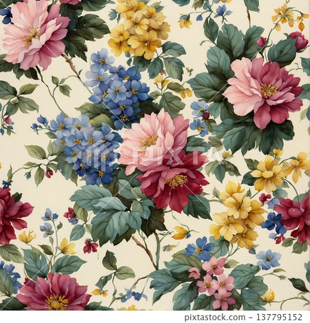 watercolor painting of leaf and flowers, seamless watercolor painting of leaf and flowers, seamless 137795152