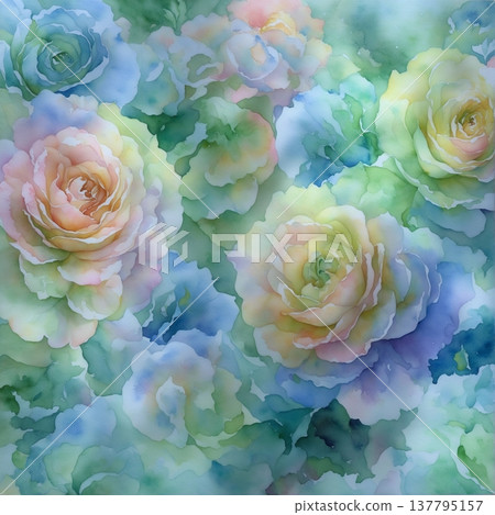 watercolor painting of leaf and flowers, seamless watercolor painting of leaf and flowers, seamless 137795157
