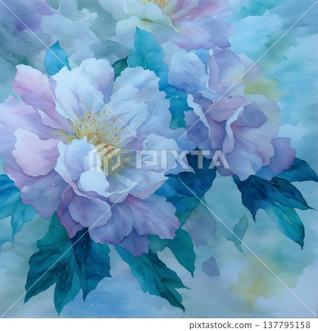 watercolor painting of leaf and flowers, seamless 137795158