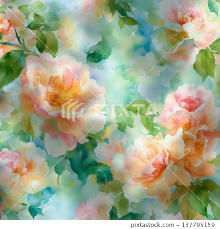watercolor painting of leaf and flowers, seamless watercolor painting of leaf and flowers, seamless 137795159