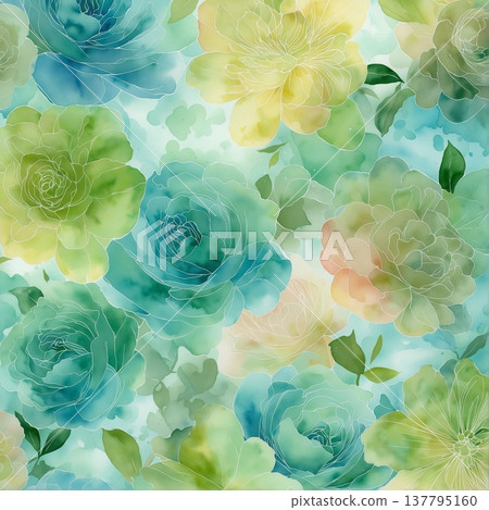 watercolor painting of leaf and flowers, seamless watercolor painting of leaf and flowers, seamless 137795160