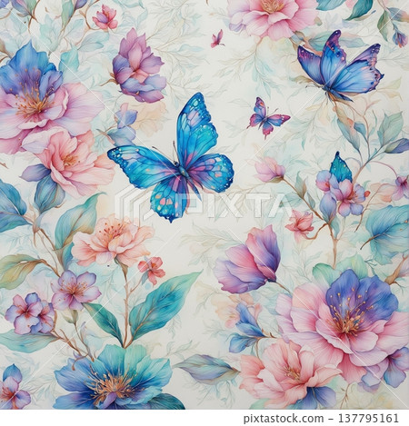 watercolor painting of leaf and flowers, seamless watercolor painting of leaf and flowers, seamless 137795161