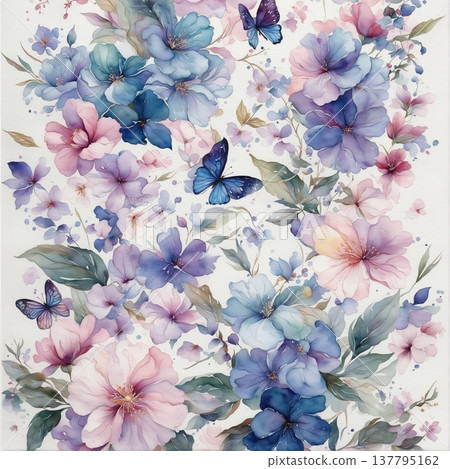 watercolor painting of leaf and flowers, seamless watercolor painting of leaf and flowers, seamless 137795162