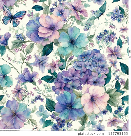 watercolor painting of leaf and flowers, seamless watercolor painting of leaf and flowers, seamless 137795163