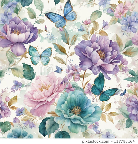 watercolor painting of leaf and flowers, seamless watercolor painting of leaf and flowers, seamless 137795164