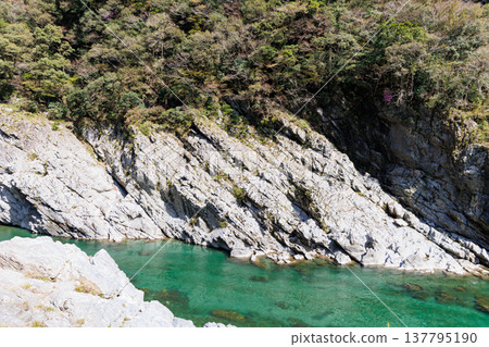 Oboke and Koboke gorges and the Yoshino River in spring 137795190