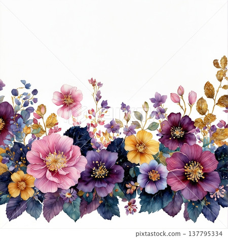 watercolor painting of leaf and flowers watercolor painting of leaf and flowers 137795334