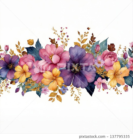 watercolor painting of leaf and flowers watercolor painting of leaf and flowers 137795335