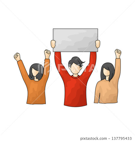 Illustration of People Protesters Holding Protest Signs 137795433