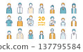 A set of illustrations of local people smiling and facing forward. 137795584