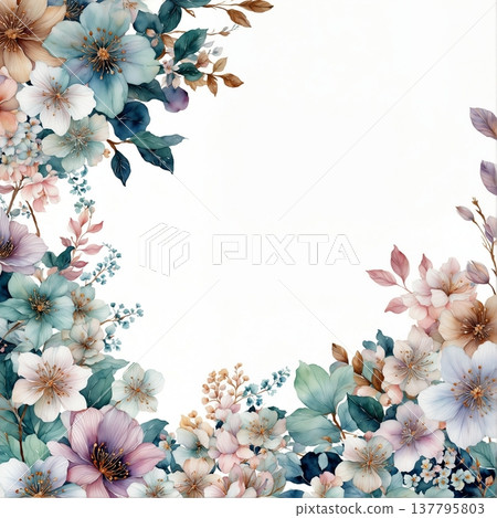 watercolor painting of leaf and flowers on wood 137795803