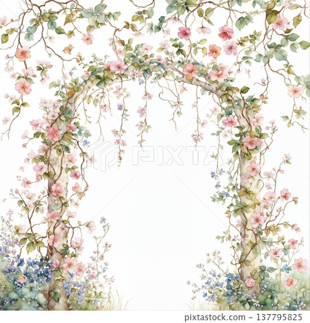 watercolor painting of leaf and flowers on wood watercolor painting of leaf and flowers on wood 137795825