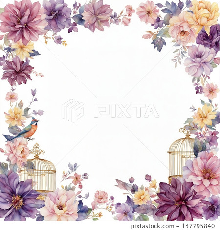 watercolor painting of leaf and flowers on wood 137795840