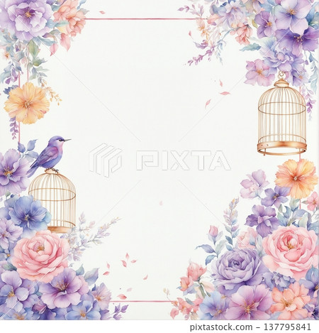 watercolor painting of leaf and flowers on wood 137795841