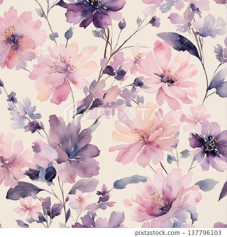 seamless pattern with flowers watercolor 137796103
