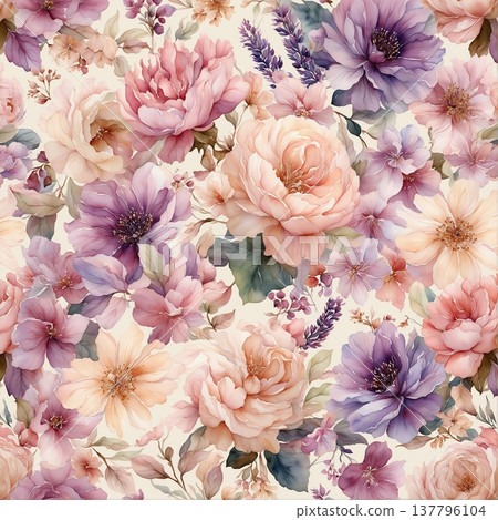seamless pattern with flowers watercolor 137796104