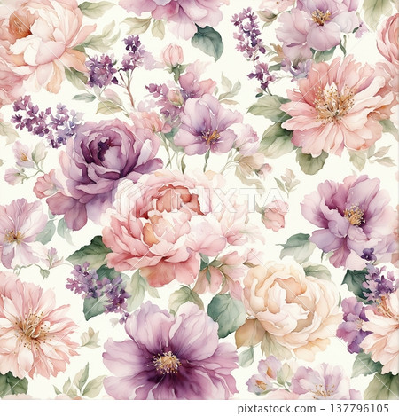 seamless pattern with flowers watercolor 137796105