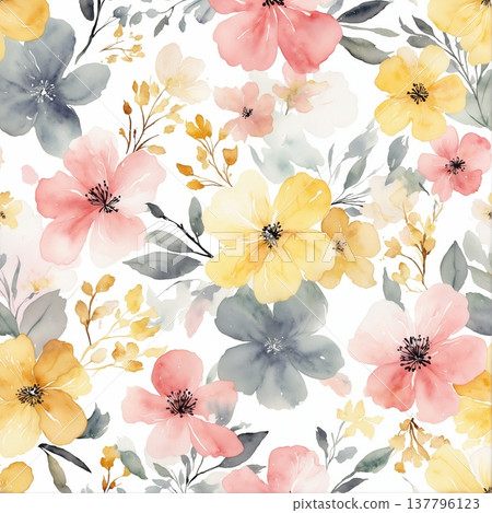 seamless pattern with flowers watercolor 137796123