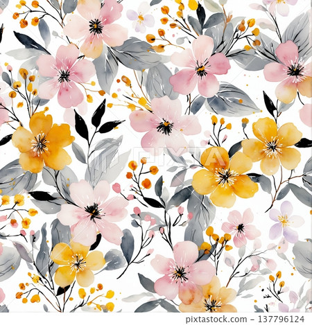 seamless pattern with flowers watercolor 137796124