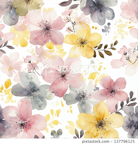 seamless pattern with flowers watercolor 137796125