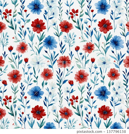 seamless pattern with flowers watercolor 137796138