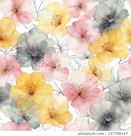 seamless pattern with flowers watercolor 137796147