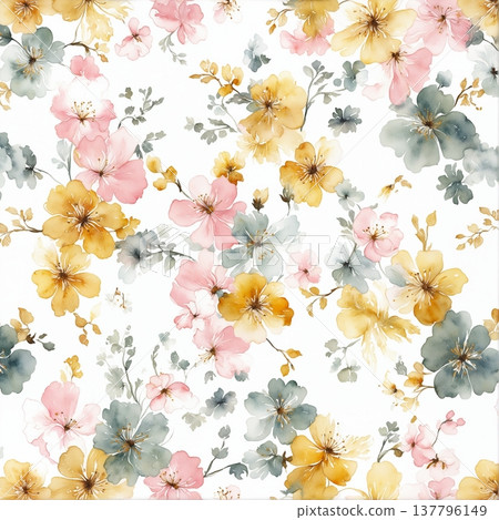 seamless pattern with flowers watercolor 137796149