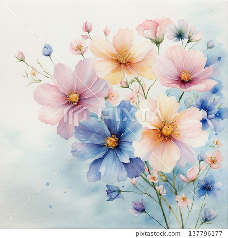 watercolor painting of leaf and flowers 137796177